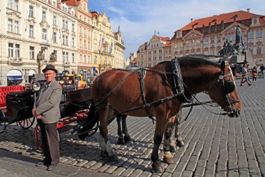 At Old Town square Prag, Çek Cumhuriyeti için taşıma çizilmiş