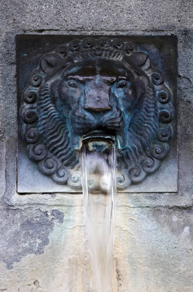 La fuente medieval de la cabeza de león en Italia — Foto de Stock