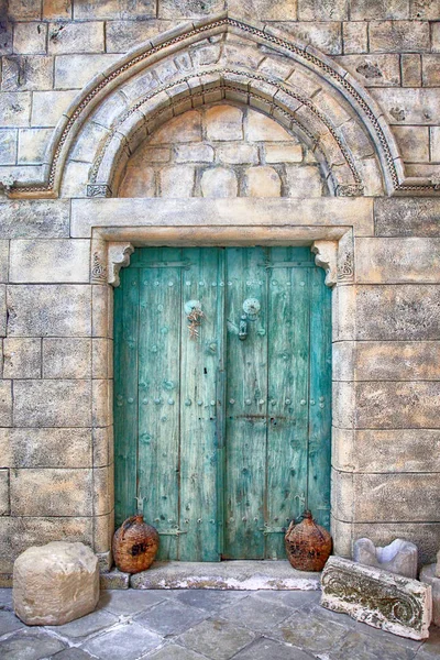 Très Vieille Porte Verte Médiévale Chypre Vieille Porte Verte Avec — Photo