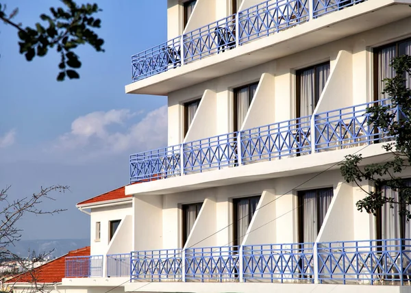 Hotel with blue balconies — Stock Photo, Image