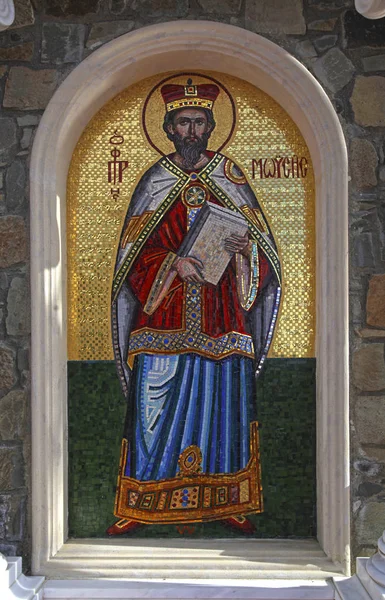 Sfântul Profet Moise Mozaic icoană în biserica ortodoxă greacă, Cipru — Fotografie, imagine de stoc