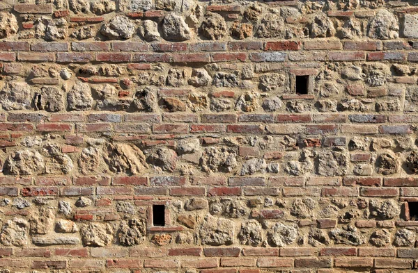 Tijolo e pedra medieval resistiu parede texturizado fundo — Fotografia de Stock