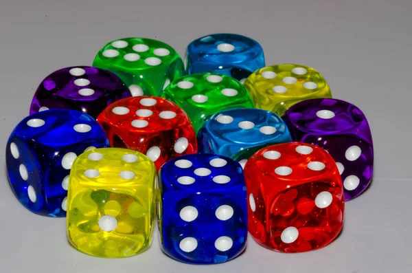 Group Transparent Colored Playing Dice — Stock Photo, Image