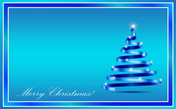 蓝色圣诞贺卡 带树形的闪闪发光的丝带 — 图库矢量图片