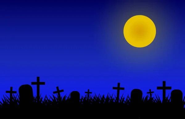 Dolunay ve mezar taşı ile mezarlıkta Cadılar Bayramı gecesi