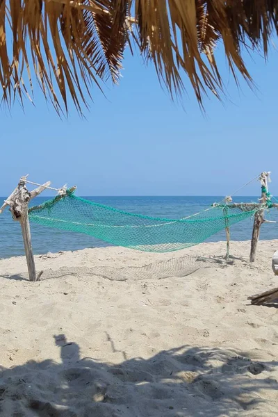 Construido Hamaca Palmeras Playa — Foto de Stock