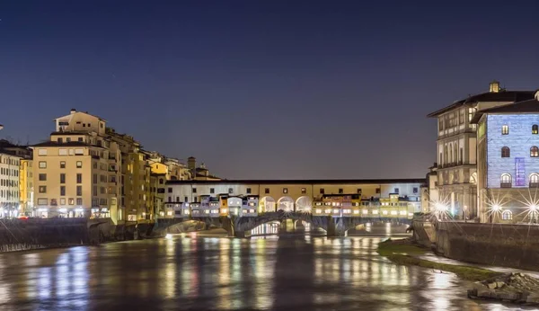 Florencia Vista Del Viejo Puente Con Juegos Luz Colores — Foto de Stock