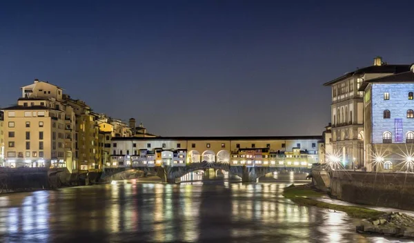 Firenze Veduta Del Vecchio Ponte Con Giochi Luce Colori — Foto Stock