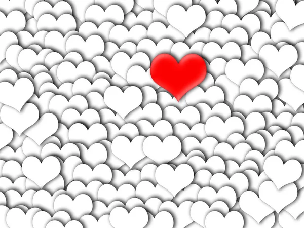 Background Red Heart Highlighted Middle White Hearts — Stock Photo, Image