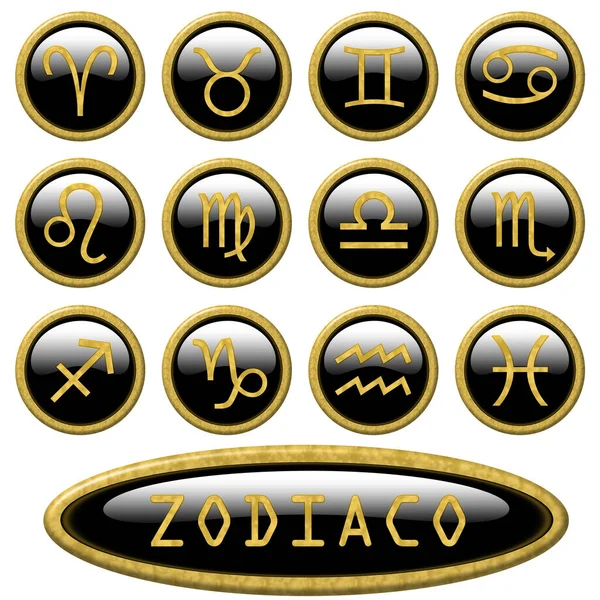 Conjunto Botões Com Signos Zodíaco — Fotografia de Stock