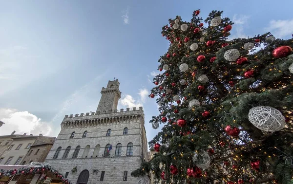 Vue Place Montepulciano Avec Mairie Arbre Noël — Photo