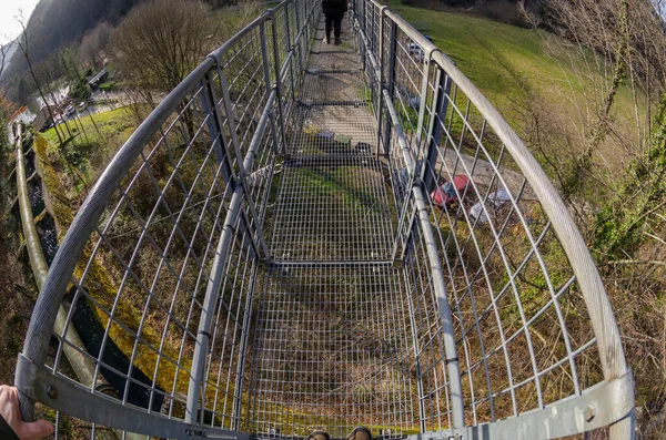 Suspension Bridge Walkway Seen Foreground — 스톡 사진