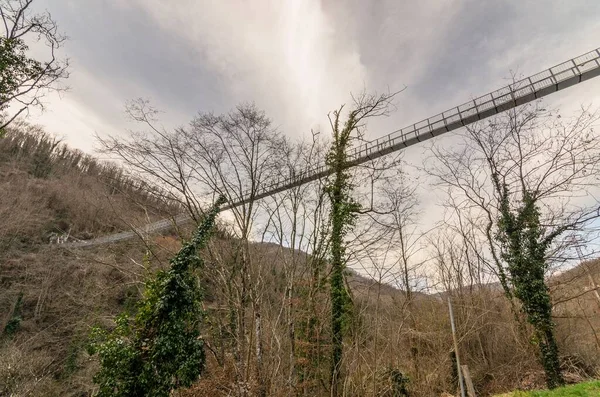 Panorâmica Ponte Suspensa Vista Baixo — Fotografia de Stock