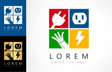 Şimşek, priz, kablo ve elektrik fiş sembolü