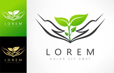 bitki vektör logo holding eller