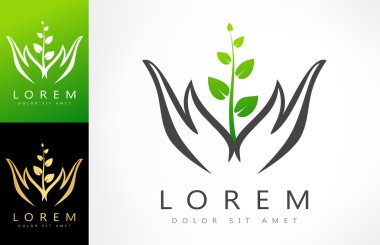 bitki vektör logo holding eller