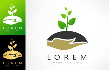 bitki vektör logo holding eller