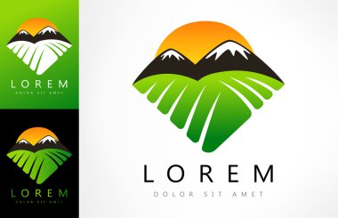 alan, dağlar ve güneş - tarım vektör.