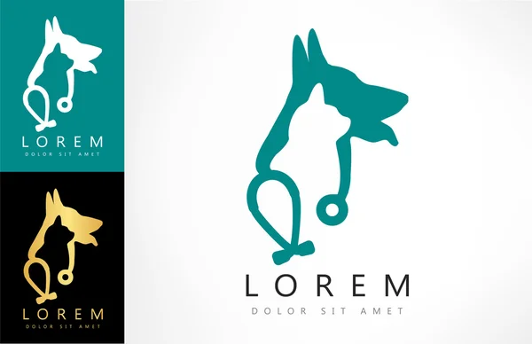 Köpek, kedi ve stetoskop logosu. — Stok Vektör