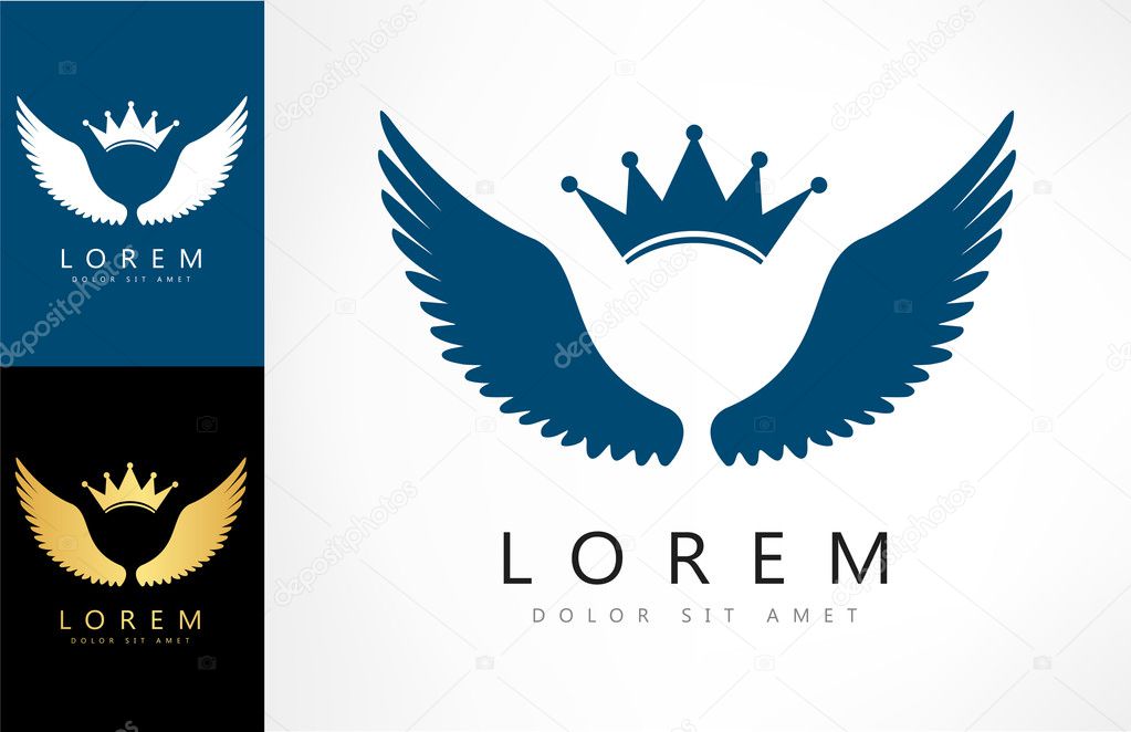 Wings and crown symbol. Vector illustration.