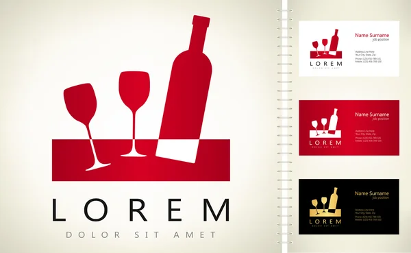 眼鏡と瓶のベクトル。ワインのロゴの設計. — ストックベクタ