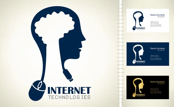 Cabeza humana y el ratón de la computadora. Logo Tecnologías de Internet . — Archivo Imágenes Vectoriales