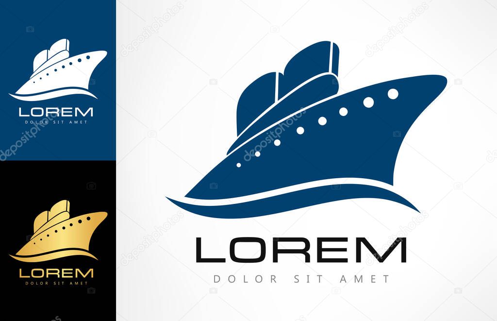 Travels logo. Ship on the sea logo vector. Ship and wave vector.