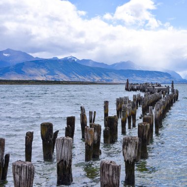 Almirante Montt Körfez Patagonia - Puerto Natales, Magallanes bölgesi, Şili'de eski iskele (Muelle Historico)