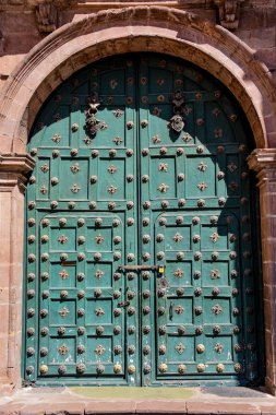 Cusco tarihi Iglesia de la Compania kapıyı ayrıntıları. Peru.
