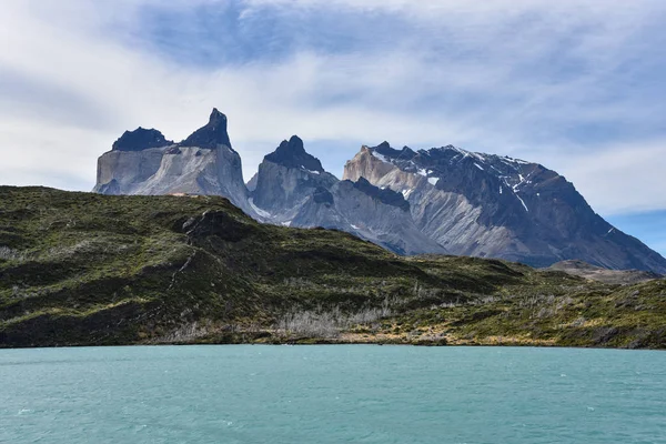 Sjön Pehoe Och Los Cuernos Horn Nationalparken Torres Del Paine — Stockfoto