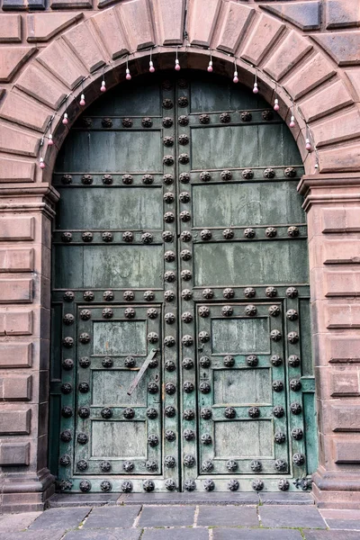 Detalhes Das Portas Histórica Iglesia Compania Cusco Peru — Fotografia de Stock