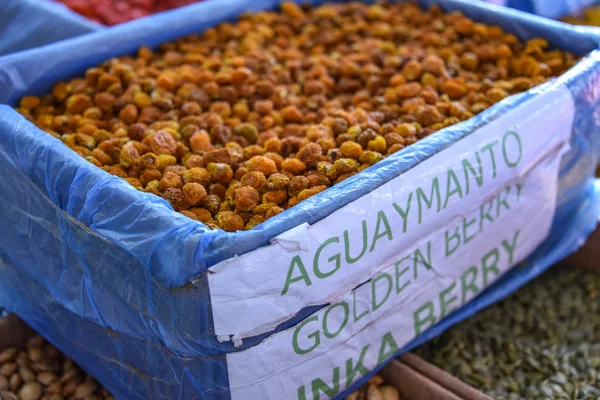 Cuzco Peru 2018 Március Szárított Aguaymanto Eladó Gyümölcs Bódé Mercado — Stock Fotó