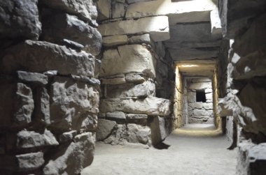 Underground tunnels within the main temple of Chavin de Huantar, Ancash, Peru clipart