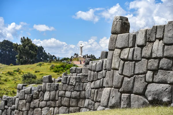 Inca Steinmauern Der Archäologischen Stätte Sacsayhuaman Cusco Cuzco Peru — Stockfoto