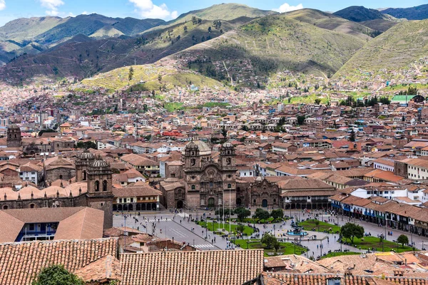 Vue Panoramique Sur Plaza Armas Cathédrale Église Compania Jesus Cusco — Photo