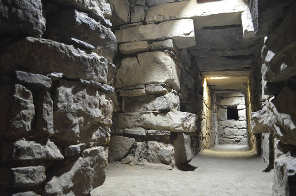 Underground tunnels within the main temple of Chavin de Huantar, Ancash, Peru
