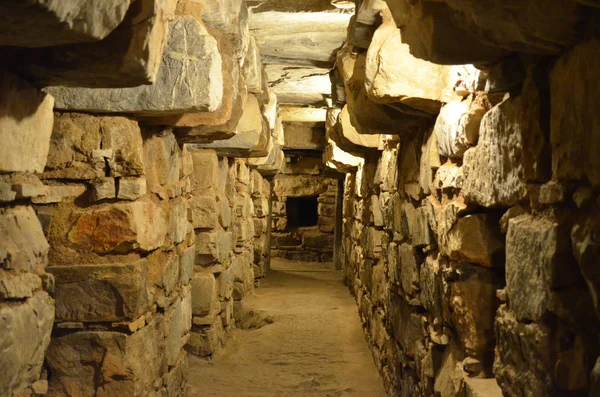Túneles Subterráneos Dentro Del Templo Principal Chavin Huantar Ancash Perú — Foto de Stock