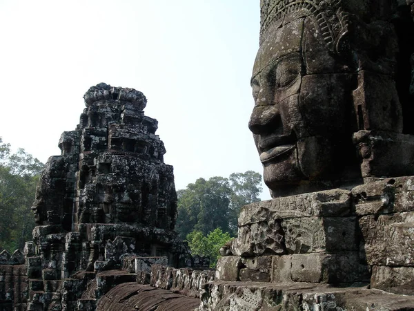 Tváře Chrámu Bayon Komplexu Angkor Wat Siem Reap Kambodža — Stock fotografie