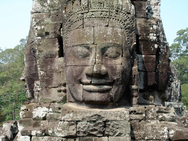 Tváře Chrámu Bayon Komplexu Angkor Wat Siem Reap Kambodža — Stock fotografie