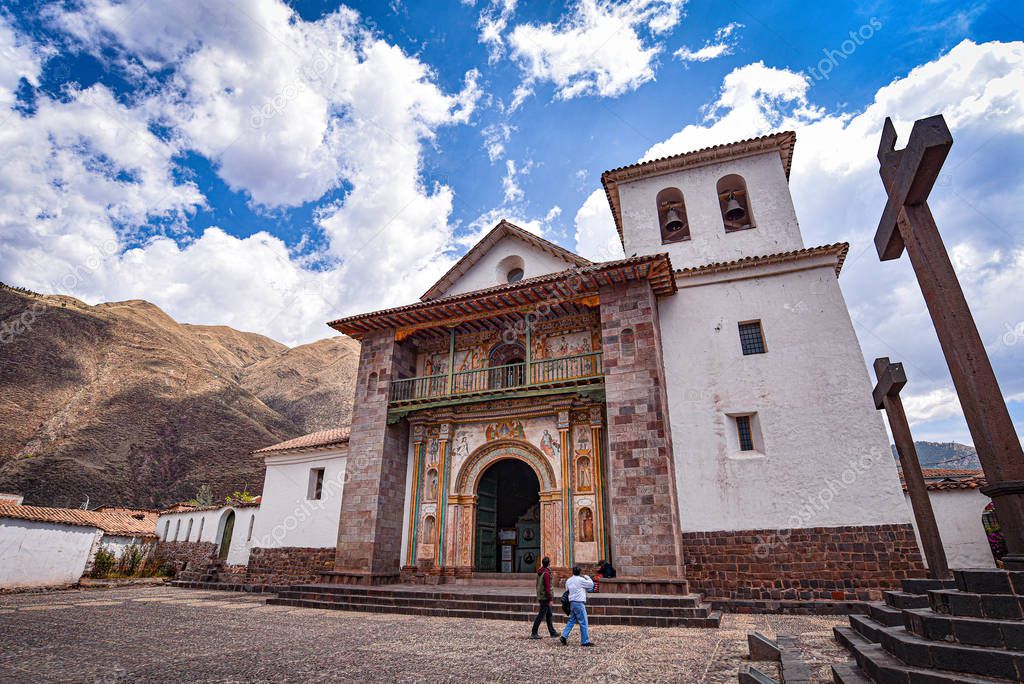Exterior facade of the Barroque-style church of Andahuaylillas. Cusco, Peru