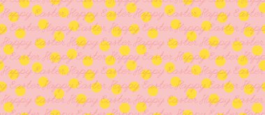 Paskalya için arka plan. Paskalya hediyesi olarak paketle. Yeşil ve sarı ile pembe desenli. Metin ile yazdır.