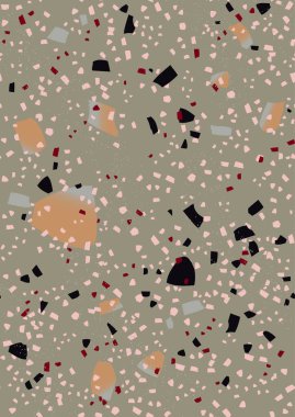 Terrazzo veneziano pürüzsüz desen. Mermer. El yapımı ve arka planda tekrarlanan benzersiz desenler. Parlak renklerde granit desenli şekiller