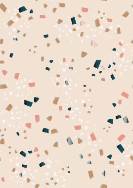 Terrazzo veneziano pürüzsüz desen. Mermer. El yapımı ve arka planda tekrarlanan benzersiz desenler. Parlak renklerde granit desenli şekiller