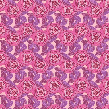 Çiçekli Gül Düğün Çiçekleri Pembe, kestane rengi ve mor olarak tekrarlanan desen