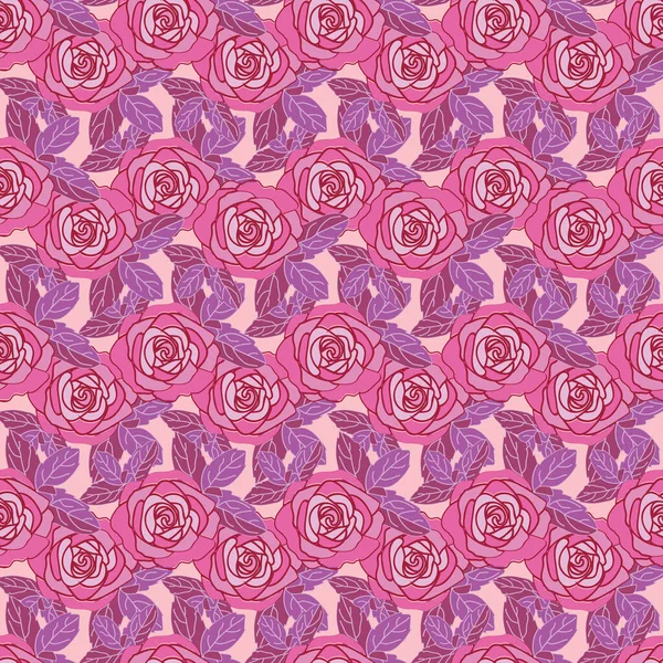 Rose Wedding-Flowers in Bloom patrón de repetición sin costuras Fondo en rosa, marrón y púrpura — Vector de stock