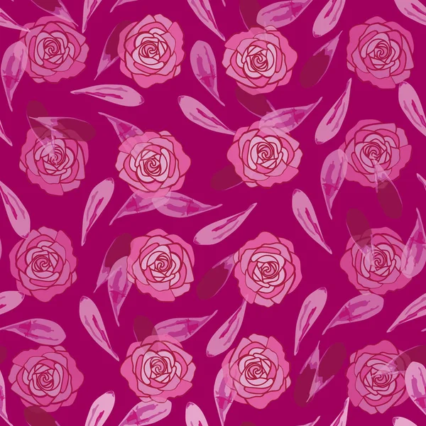 Rose Silk-Flowers in Bloom patrón de repetición sin costuras fondo en rosa y marrón — Vector de stock