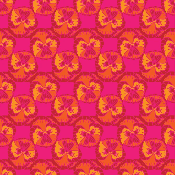 Pansy Collection-Flowers in Bloom seamless repeat pattern Background in red, pink, orange and yellow . — стоковый вектор