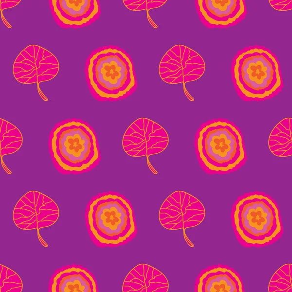 ピンク、オレンジ色、黄色、紫の花のシームレスな繰り返しパターンの背景 — ストックベクタ