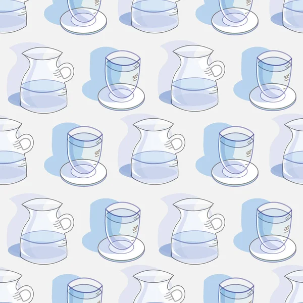 Vattenkanna Och Glas Trädgård Tea Party Sömlös Upprepa Mönster Design — Stock vektor