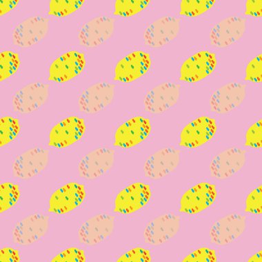 Lemon Art-Fruit Delight seamless repeat pattern illustration.Background in yellow and pink